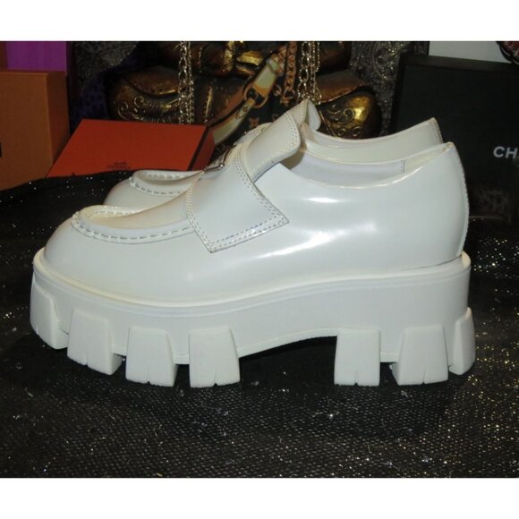PRADA Monolith White Italian leather Lug sole platform loafer Calzature Uomo 37 - Picture 1 of 16